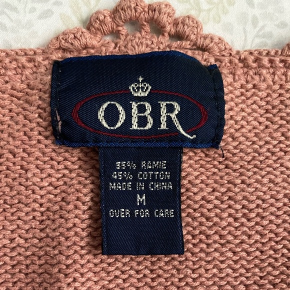 Vintage OBR woven floral cardigan sweater, dusty pink - Picture 3 of 7